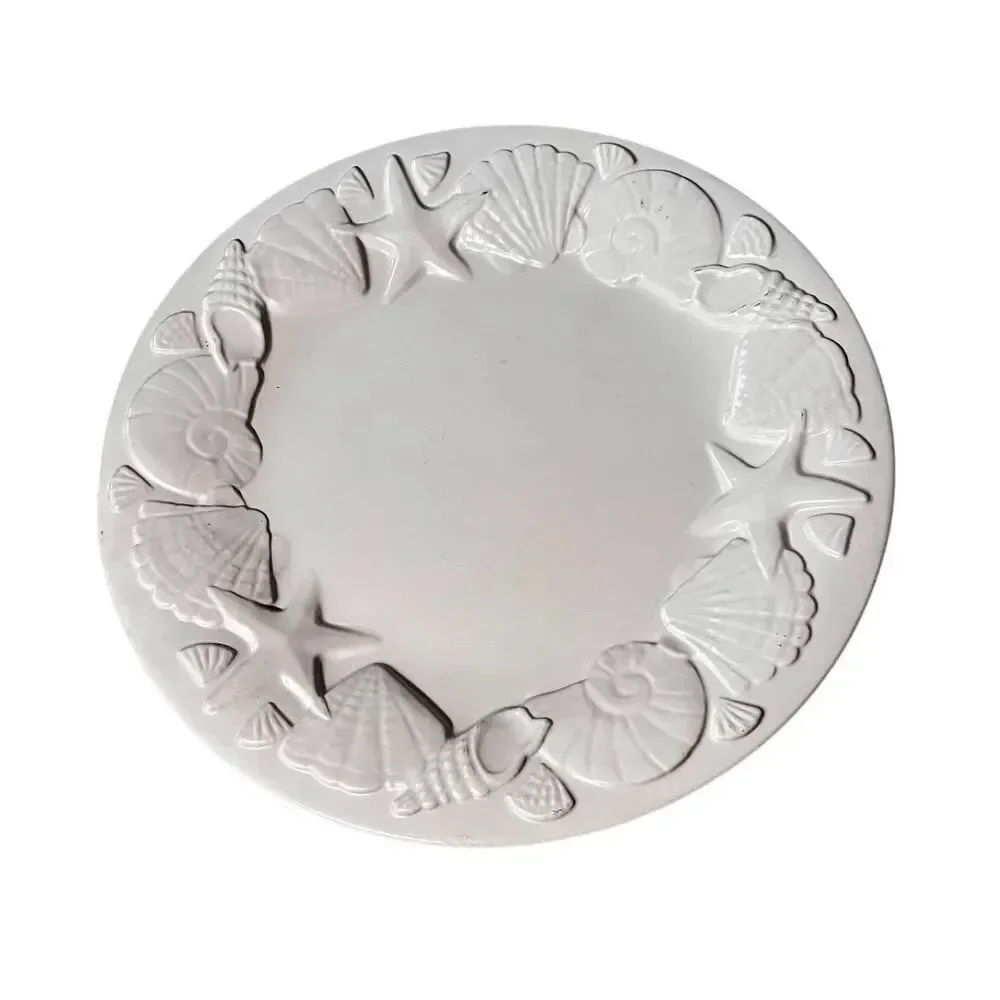 Home Casual Dinner Plate Shells Embossed Melamine White 11 inch